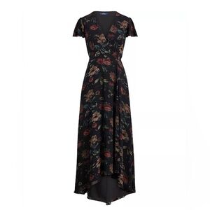 Polo by Ralph Lauren Black Floral Wrap Maxi Dress